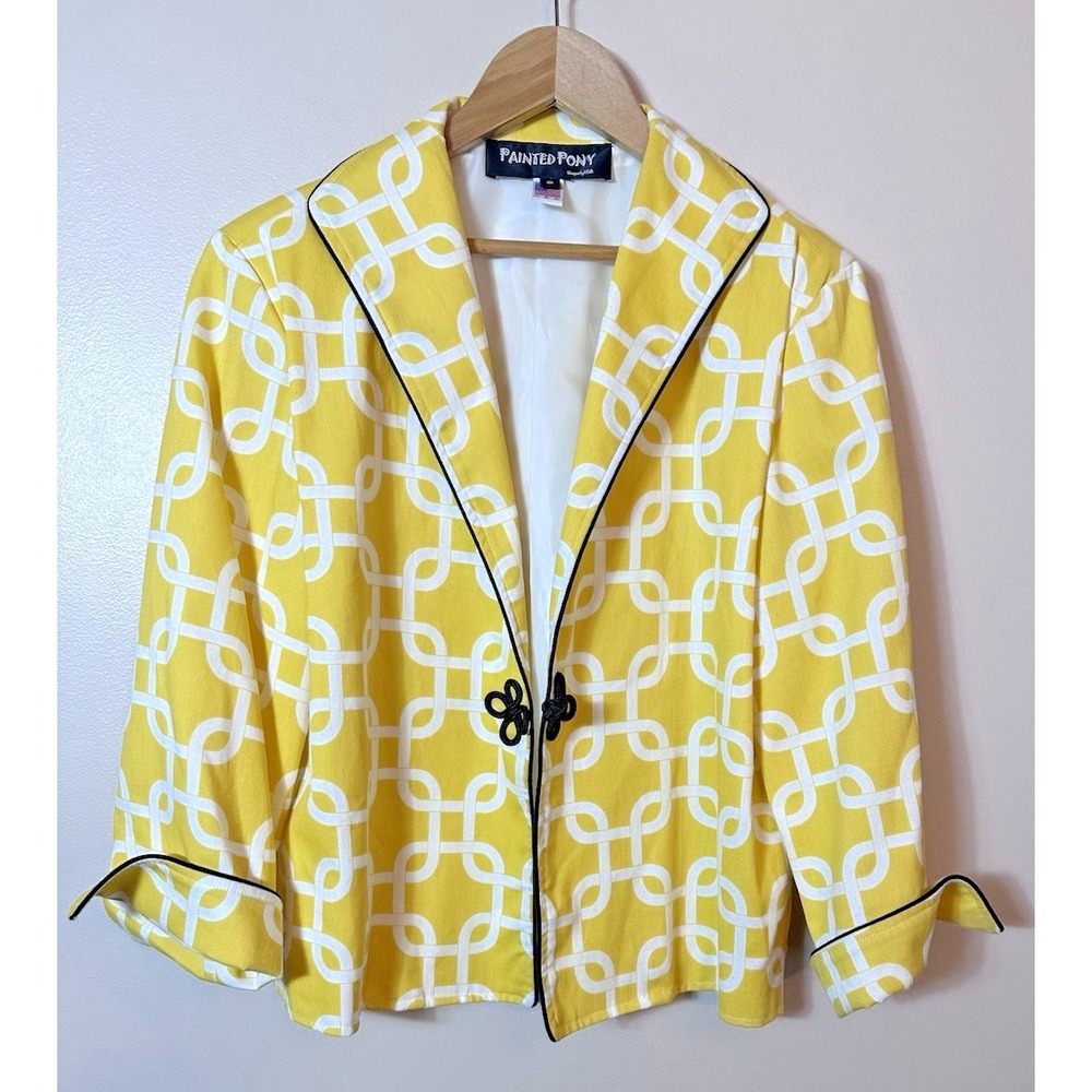 Painted Pony Womens Jacket Blazer Small Yellow Linen Cotton Preppy Old Money USA
